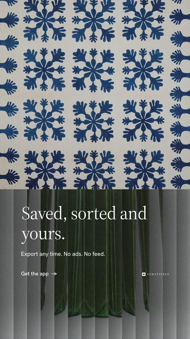 Instagram story for Curatively: "Saved, sorted and yours." Minimal luxury style, bottom layout, light palette in grey, black.
