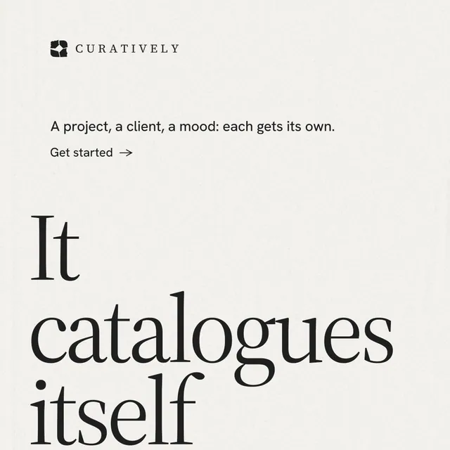 Instagram post for Curatively: "Save it from anywhere." Minimal luxury style, oversized layout, light palette in white, grey.