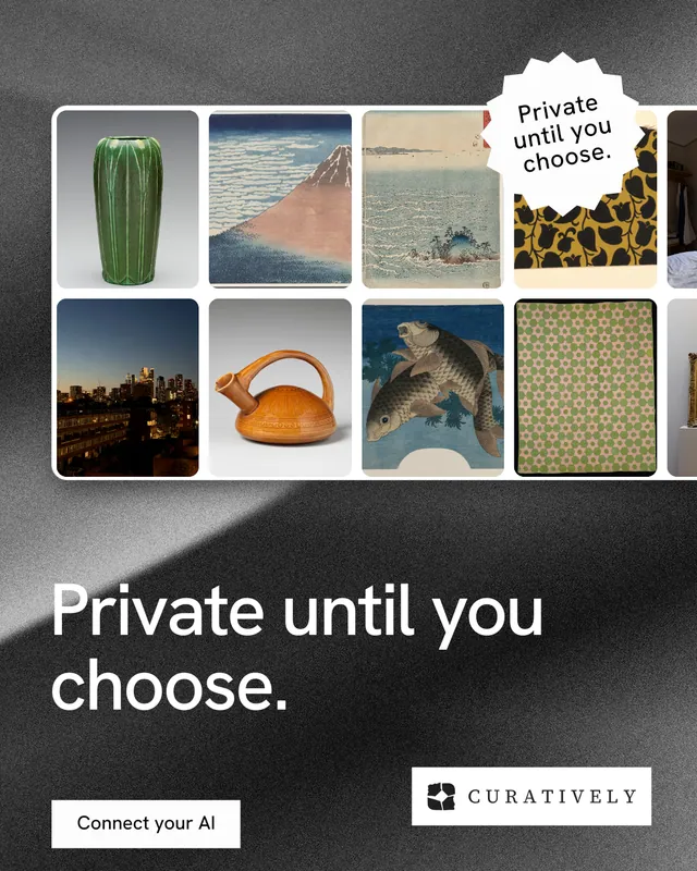 Instagram portrait post for Curatively: "Private until you choose." Swiss style, sticker layout, dark palette in black, grey.