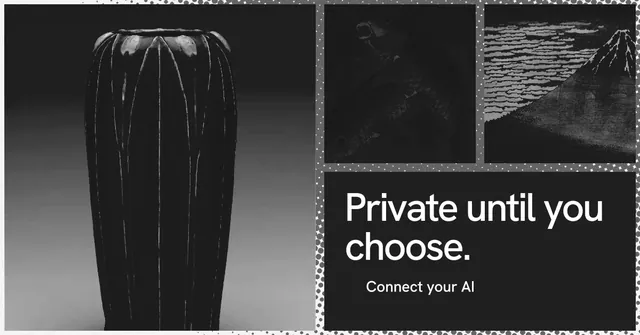 Social ad for Curatively: "Private until you choose." Swiss style, collage layout, dark palette in black, grey.