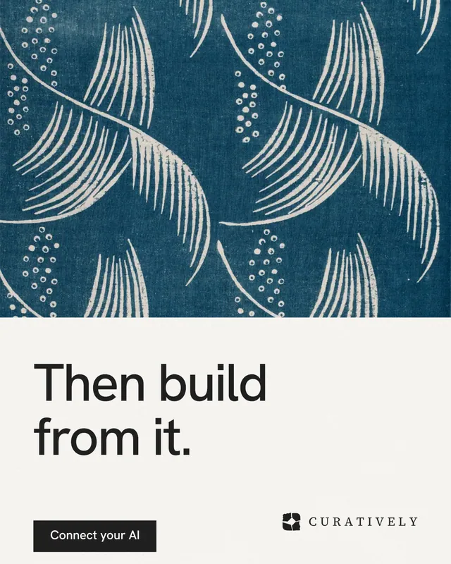 Instagram portrait post for Curatively: "Then build from it." Swiss style, bottom layout, light palette in white, blue, grey.
