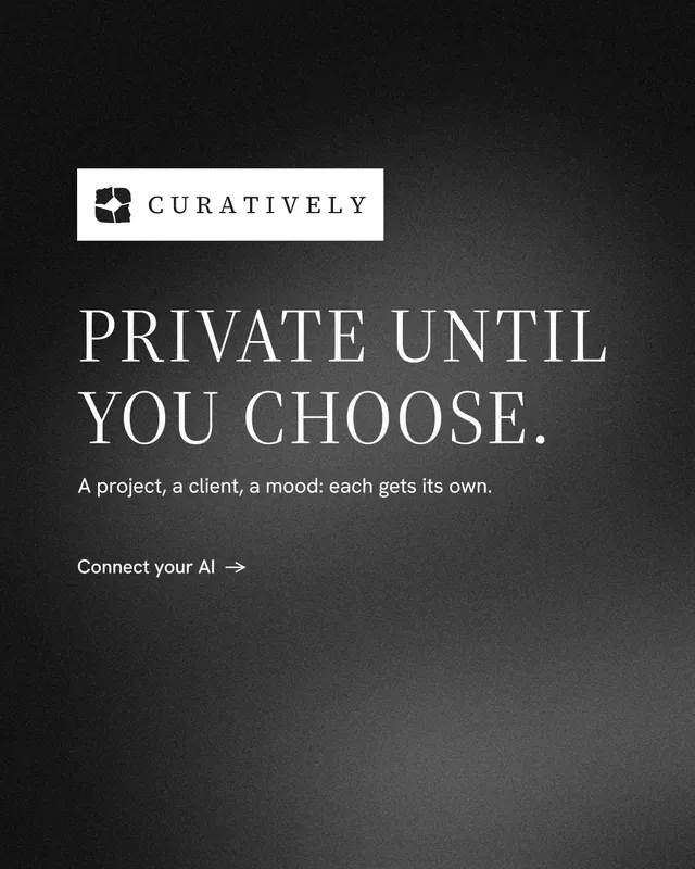 Instagram portrait post for Curatively: "Private until you choose." Minimal luxury style, announce layout, dark palette in black, grey.