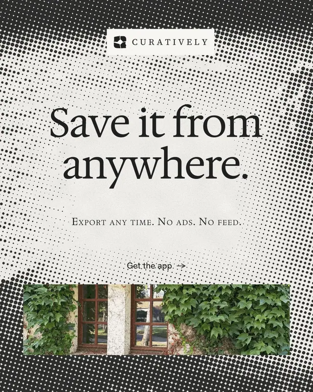 Instagram portrait post for Curatively: "Save it from anywhere." Swiss style, smallcaps layout, light palette in grey, white.