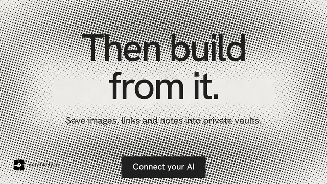 Landscape graphic for Curatively: "Then build from it." Swiss style, centred layout, light palette in grey, white.