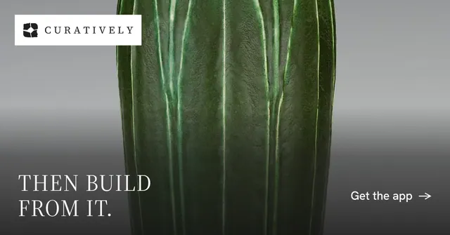Social ad for Curatively: "Then build from it." Minimal luxury style, image led layout, dark palette in grey, black.