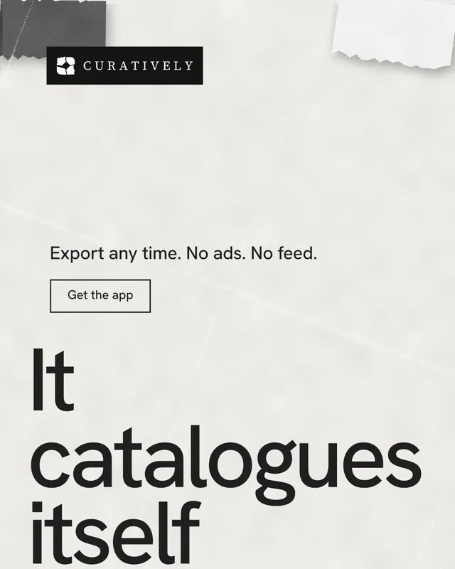 Instagram portrait post for Curatively: "Save it from anywhere." Editorial style, oversized layout, light palette in white, grey.