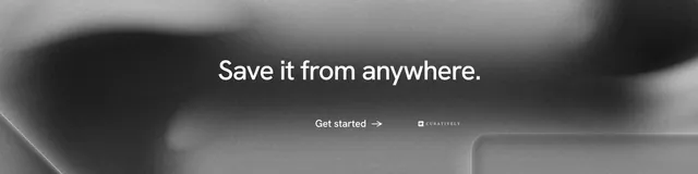 LinkedIn banner for Curatively: "Save it from anywhere." Minimal luxury style, centred layout, dark palette in black, grey.