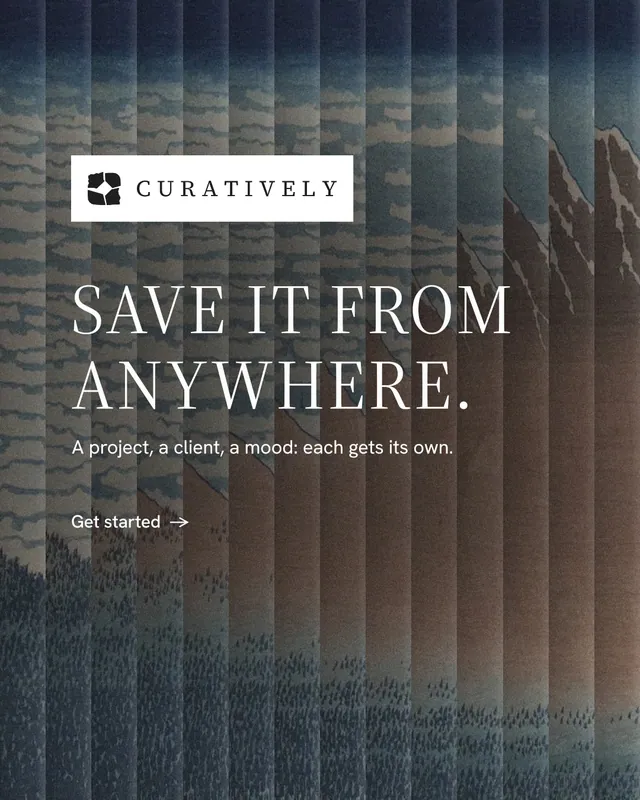 Instagram portrait post for Curatively: "Save it from anywhere." Minimal luxury style, announce layout, dark palette in grey, black.