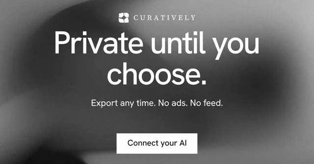Social ad for Curatively: "Private until you choose." Swiss style, centred layout, dark palette in grey, black.