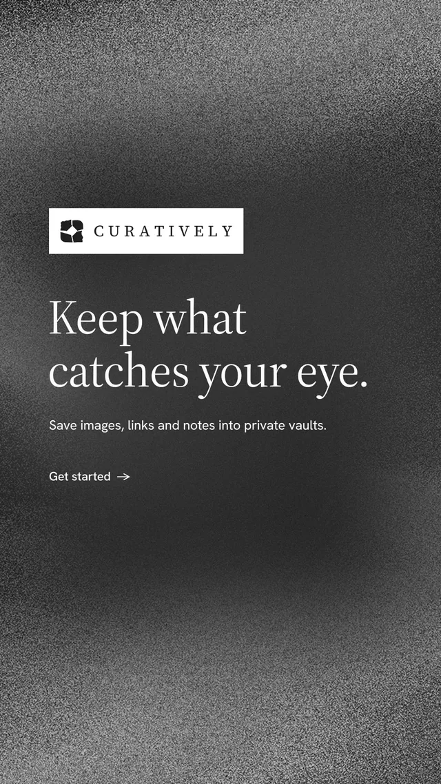 Instagram story for Curatively: "Keep what catches your eye." Minimal luxury style, announce layout, dark palette in black, grey.