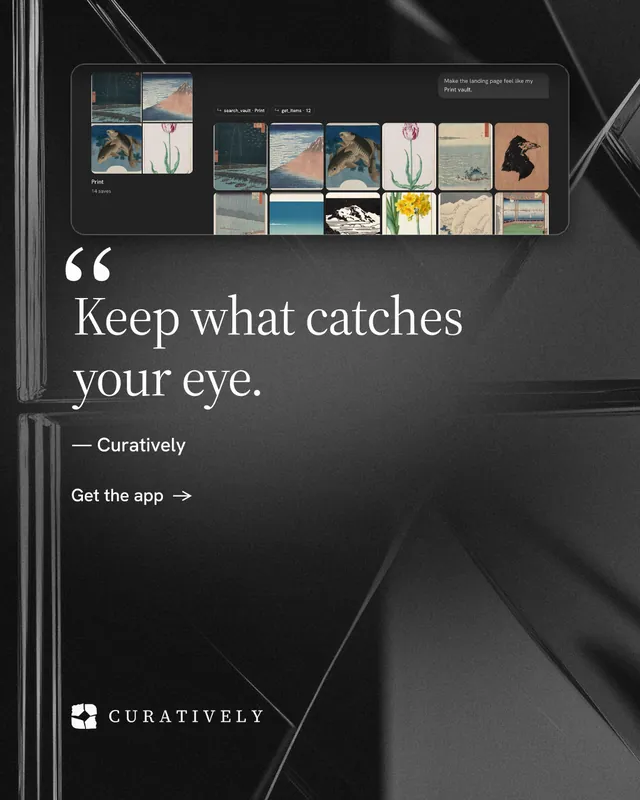 Instagram portrait post for Curatively: "Save it from anywhere." Minimal luxury style, quote layout, dark palette in black, grey.