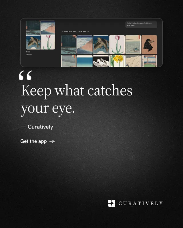 Instagram portrait post for Curatively: "Then build from it." Minimal luxury style, quote layout, dark palette in black, grey.