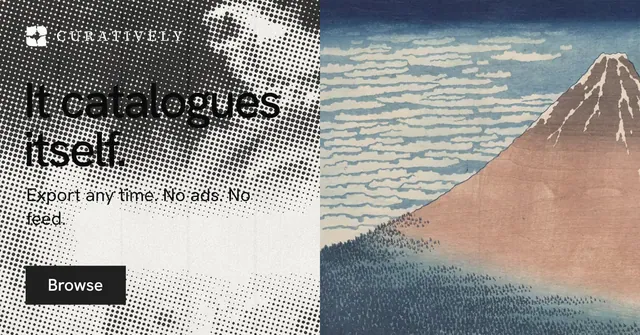 Social ad for Curatively: "It catalogues itself." Swiss style, bottom layout, light palette in grey, white.