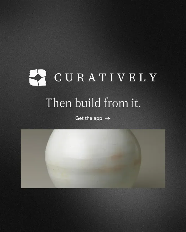 Instagram portrait post for Curatively: "Then build from it." Minimal luxury style, logo hero layout, dark palette in black, grey.