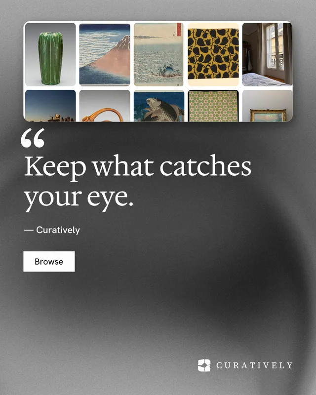 Instagram portrait post for Curatively: "Find it by colour." Swiss style, quote layout, dark palette in grey, black.