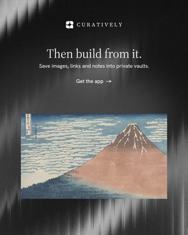 Instagram portrait post for Curatively: "Then build from it." Minimal luxury style, centred layout, dark palette in grey, black.