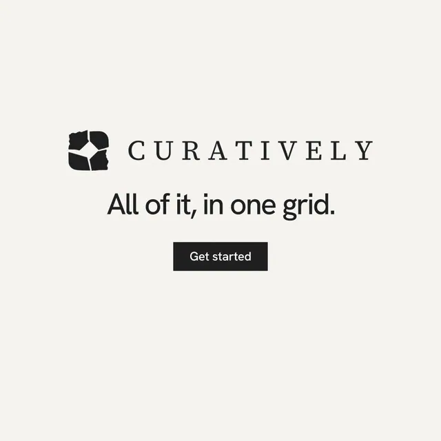 Instagram post for Curatively: "All of it, in one grid." Swiss style, logo hero layout, light palette in white.