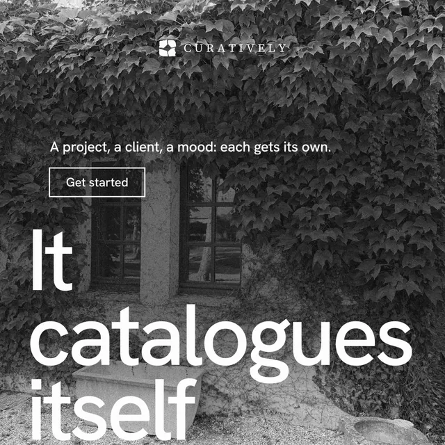 Instagram post for Curatively: "Private until you choose." Editorial style, oversized layout, dark palette in black, grey.