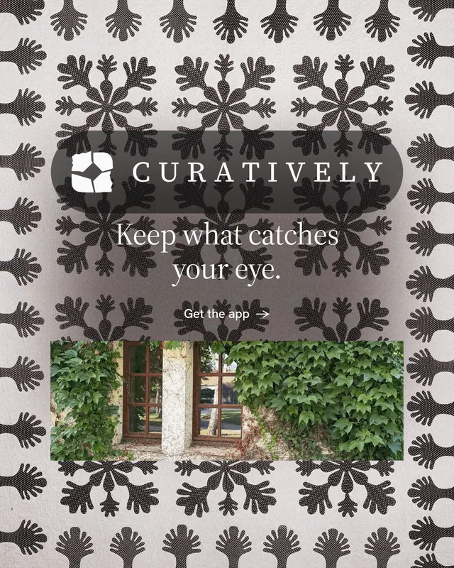 Instagram portrait post for Curatively: "Keep what catches your eye." Minimal luxury style, logo hero layout, light palette in white, black, grey.