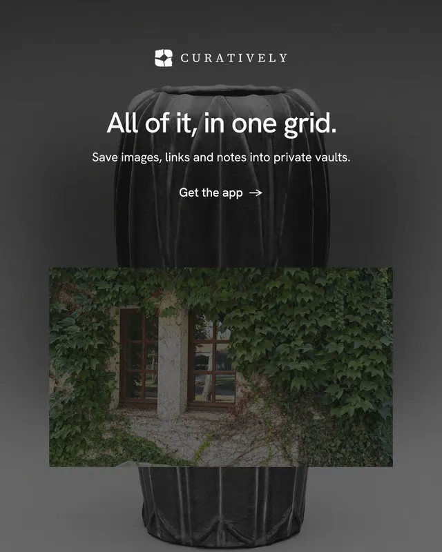 Instagram portrait post for Curatively: "All of it, in one grid." Minimal luxury style, centred layout, dark palette in black, grey.