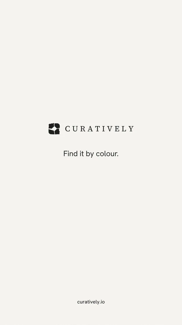 Instagram story for Curatively: "Find it by colour." Editorial style, end card layout, light palette in white.