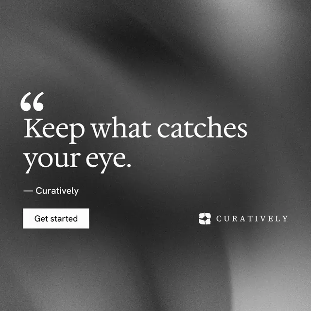 Instagram post for Curatively: "Find it by colour." Swiss style, quote layout, dark palette in grey, black.