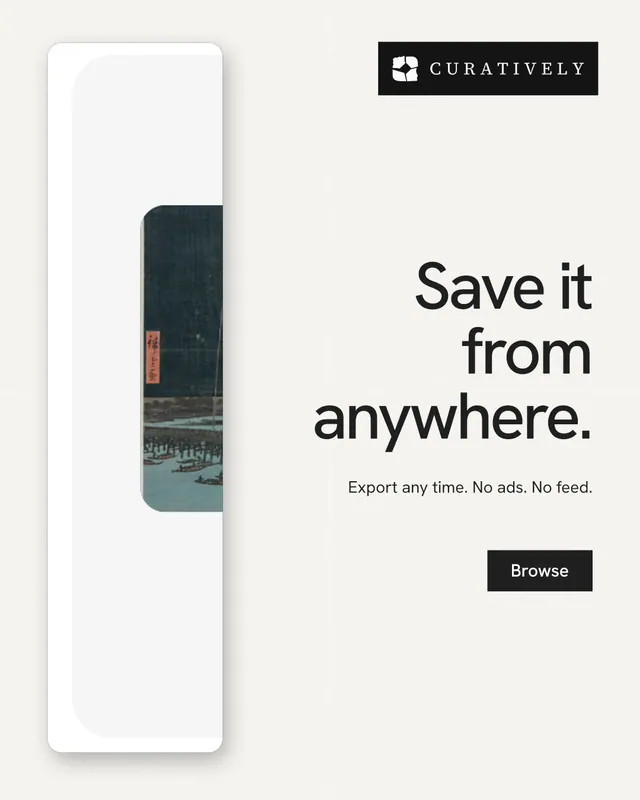 Instagram portrait post for Curatively: "Save it from anywhere." Swiss style, right layout, light palette in white, grey.