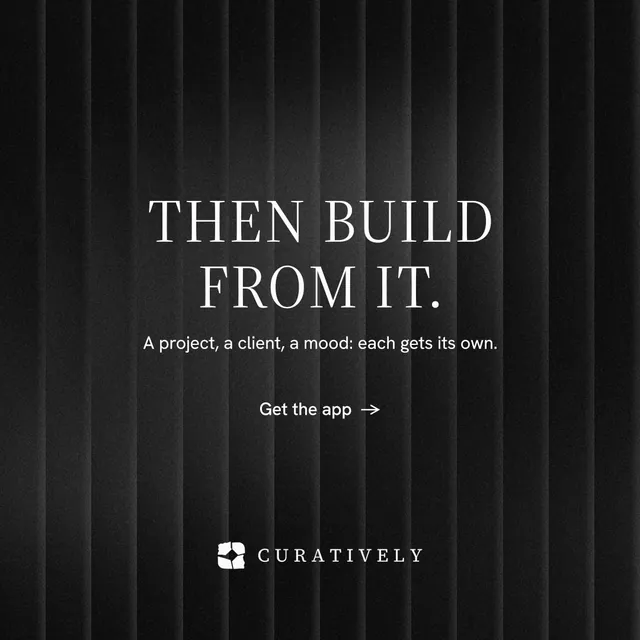 Instagram post for Curatively: "Then build from it." Minimal luxury style, centred layout, dark palette in black.