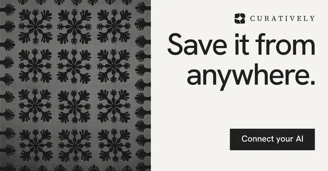 Social ad for Curatively: "Save it from anywhere." Swiss style, right layout, light palette in white, grey, black.