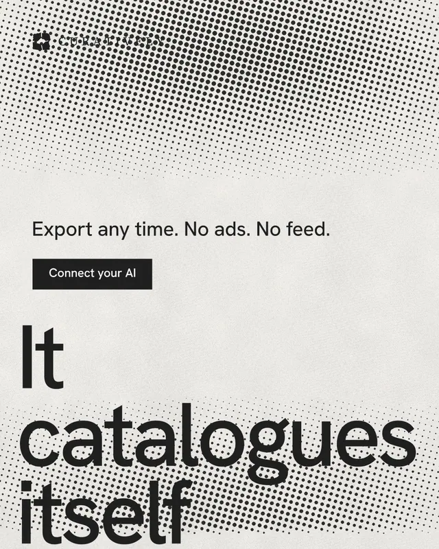 Instagram portrait post for Curatively: "Save it from anywhere." Swiss style, oversized layout, light palette in grey, white.