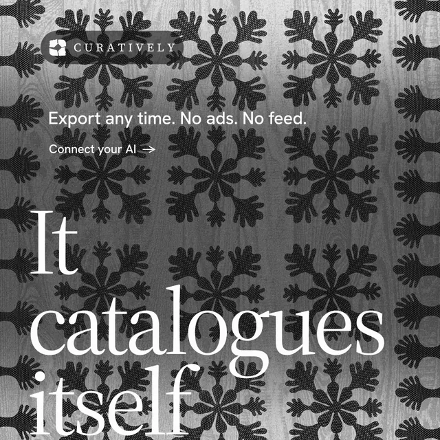 Instagram post for Curatively: "Then build from it." Minimal luxury style, oversized layout, dark palette in grey, black.