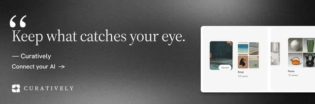 X header for Curatively: "All of it, in one grid." Minimal luxury style, quote layout, dark palette in grey, white, black.