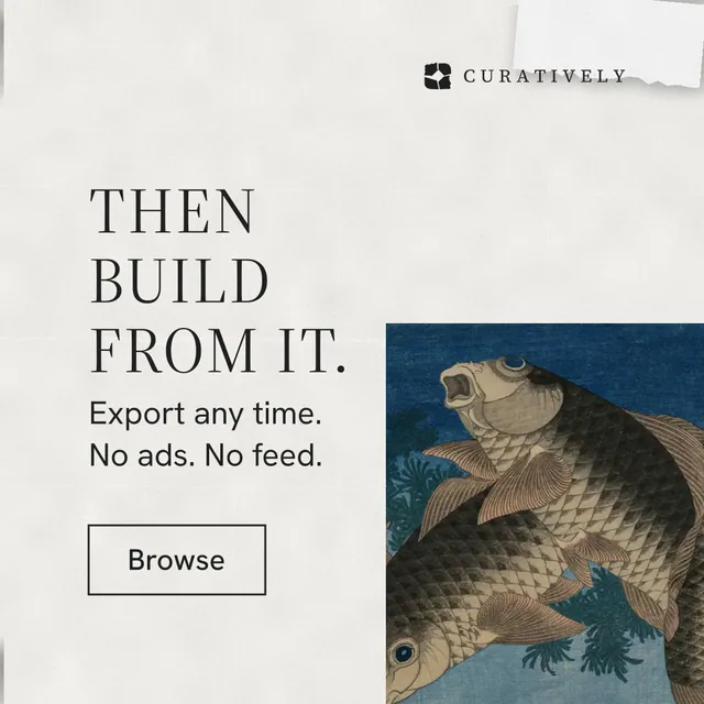 Instagram post for Curatively: "Then build from it." Editorial style, skeleton layout, light palette in white, grey.