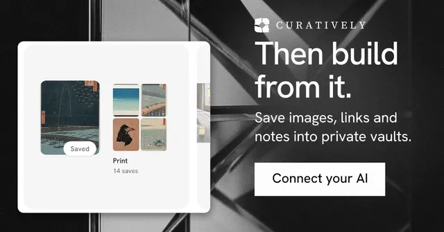Social ad for Curatively: "Then build from it." Swiss style, skeleton layout, light palette in white, black, grey.