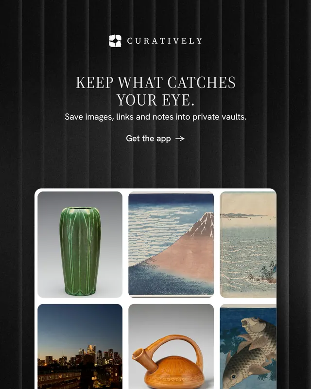 Instagram portrait post for Curatively: "Keep what catches your eye." Minimal luxury style, centred layout, dark palette in grey, black.