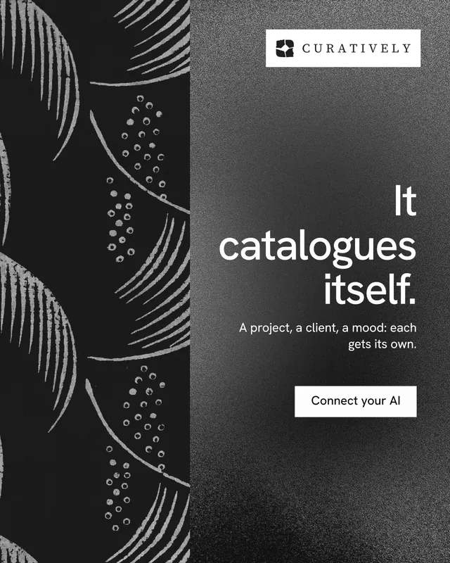 Instagram portrait post for Curatively: "It catalogues itself." Swiss style, right layout, dark palette in black, grey.