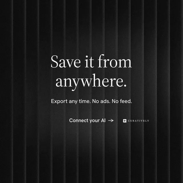 Instagram post for Curatively: "Save it from anywhere." Minimal luxury style, centred layout, dark palette in black.