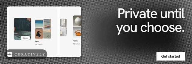 X header for Curatively: "Private until you choose." Swiss style, right layout, light palette in grey, black, white.