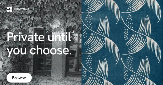Social ad for Curatively: "Private until you choose." Photo poster style, bottom layout, dark palette in blue, grey.