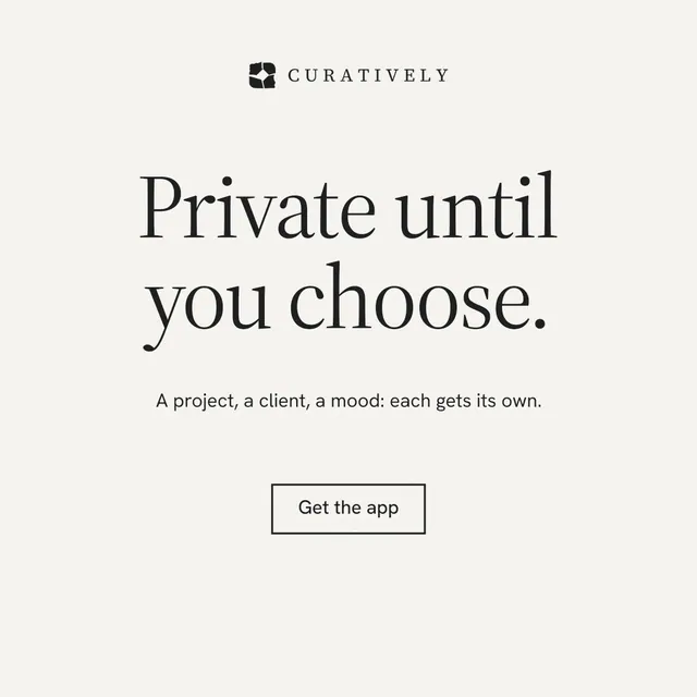 Instagram post for Curatively: "Private until you choose." Editorial style, centred layout, light palette in white.