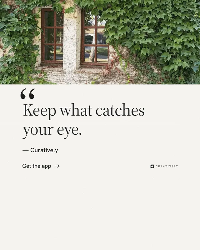 Instagram portrait post for Curatively: "Keep a vault for each thing you make." Minimal luxury style, quote layout, light palette in white, green, grey.