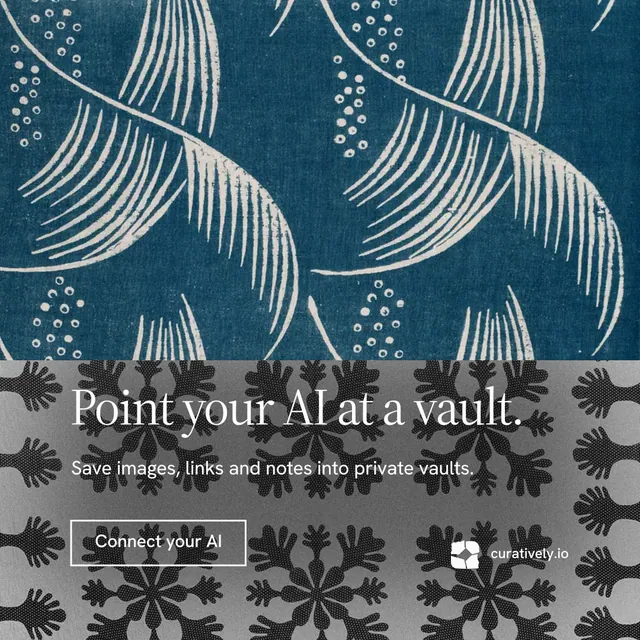 Instagram post for Curatively: "Point your AI at a vault." Editorial style, bottom layout, dark palette in blue, grey.
