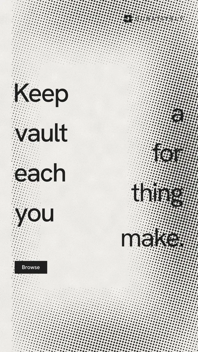Instagram story for Curatively: "Keep a vault for each thing you make." Swiss style, stacked layout, light palette in grey, white.