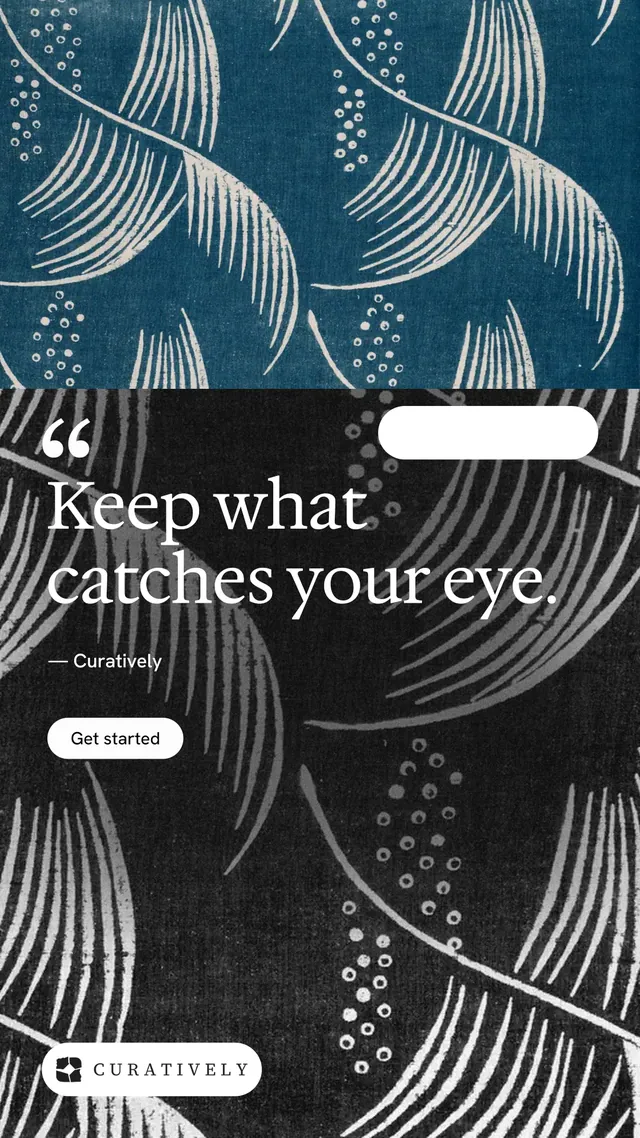 Instagram story for Curatively: "Find it by colour." Photo poster style, quote layout, dark palette in black, blue, grey.