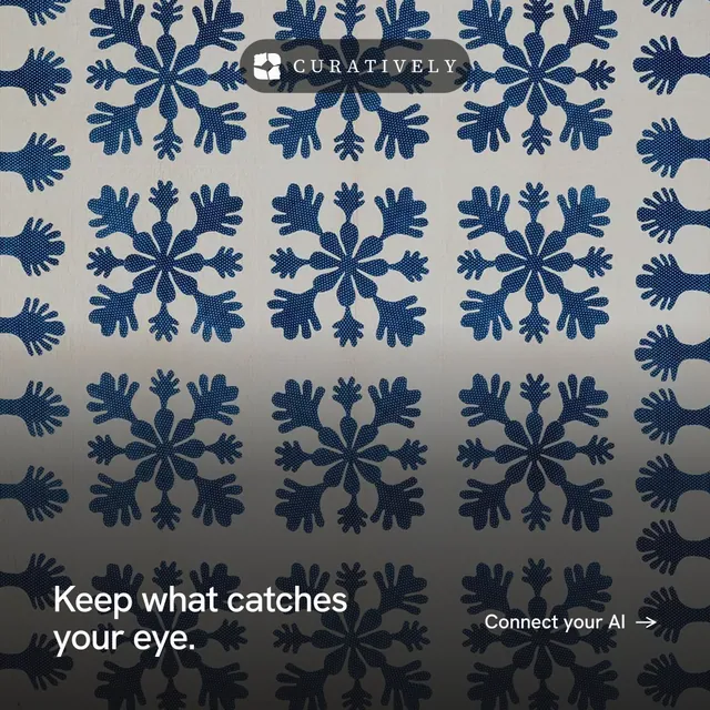 Instagram post for Curatively: "Keep what catches your eye." Swiss style, image led layout, dark palette in grey, blue.