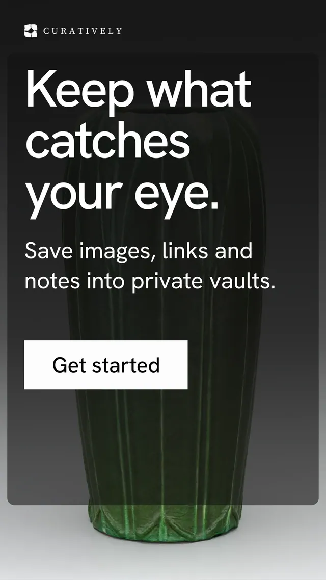 Instagram story for Curatively: "Keep what catches your eye." Swiss style, skeleton layout, dark palette in black, grey.