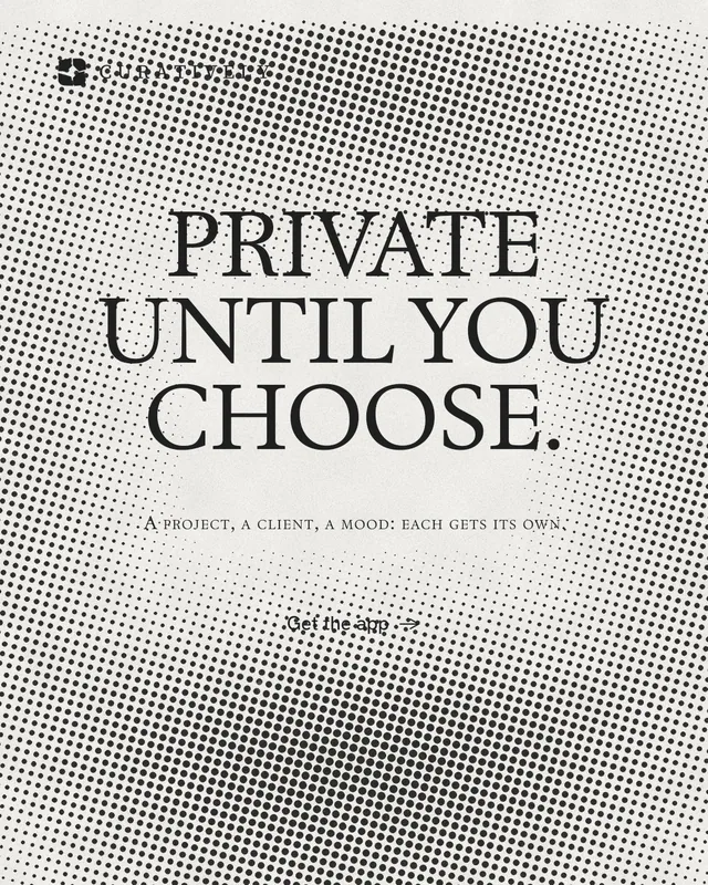 Instagram portrait post for Curatively: "Private until you choose." Retro print style, smallcaps layout, light palette in grey, white.