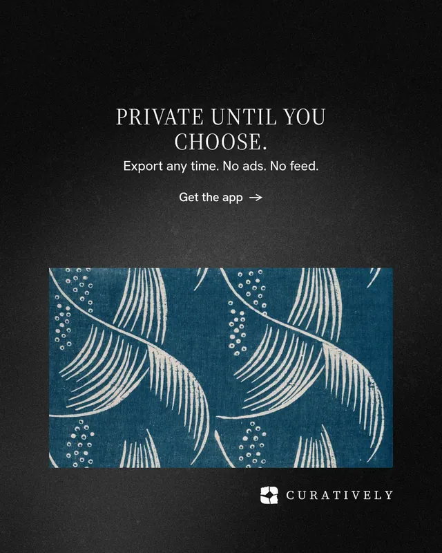 Instagram portrait post for Curatively: "Private until you choose." Minimal luxury style, centred layout, dark palette in black, blue.