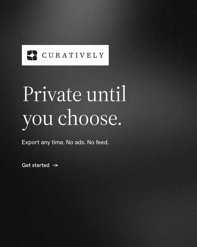 Instagram portrait post for Curatively: "Private until you choose." Minimal luxury style, announce layout, dark palette in black, grey.