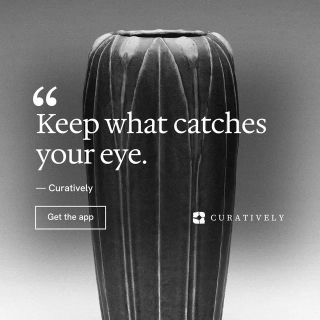 Instagram post for Curatively: "Save it from anywhere." Editorial style, quote layout, dark palette in grey, black, white.
